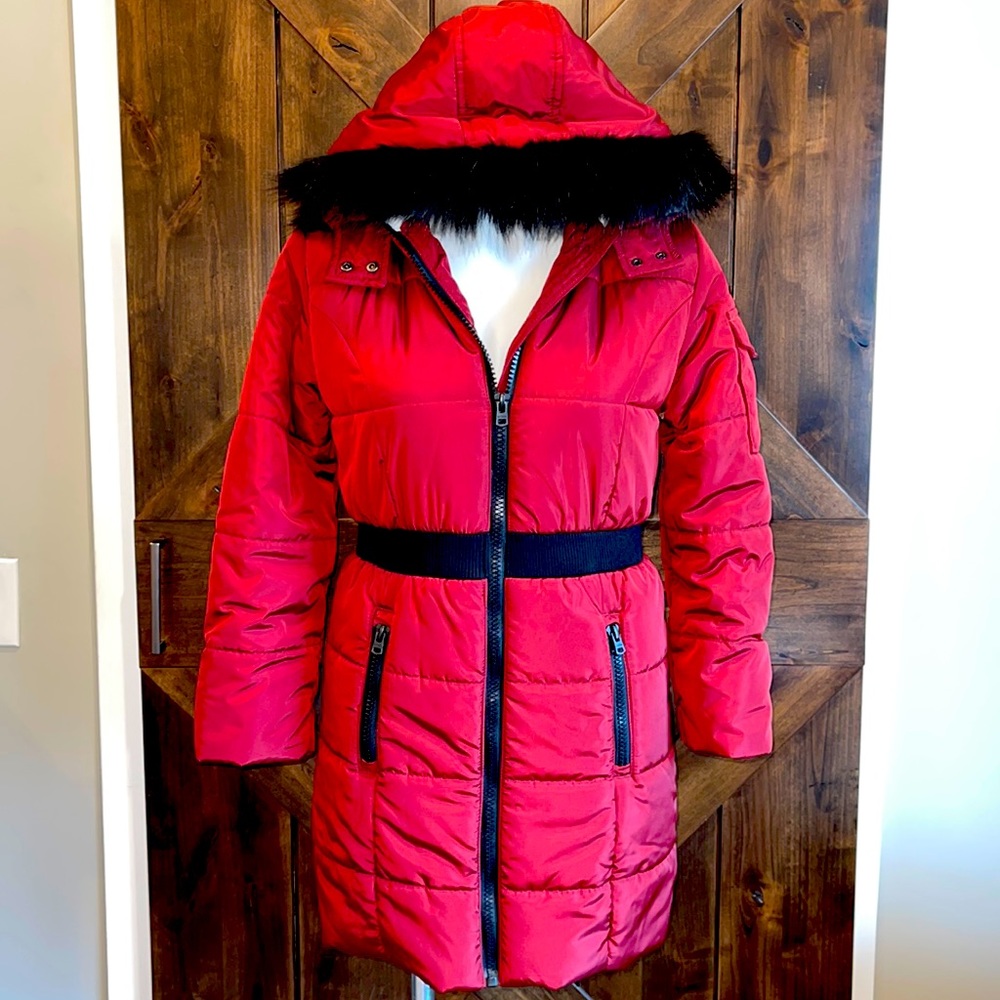 HUDSON Kids' Long Fleece Lined Puffer Coat with Faux Fur Trim